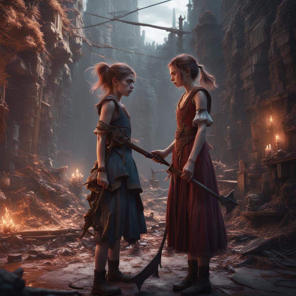 Dramatic Matte Painting of a Girl Fight