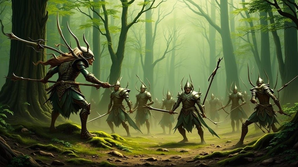 Elven Warriors Engage in Epic Combat with Orcish Foes in a D...
