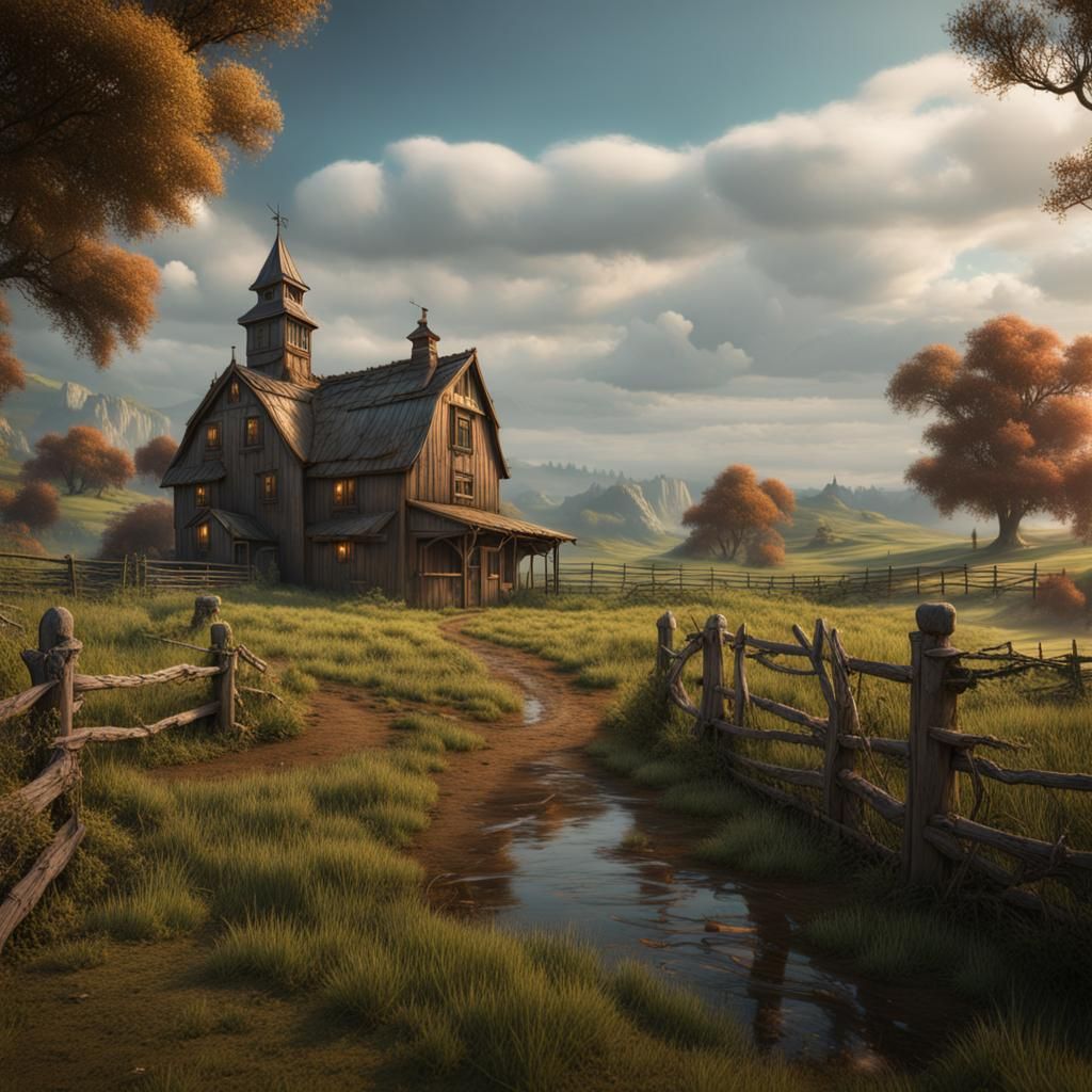 Detailed Country Farmland in Fantasy Concept Art