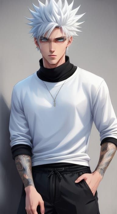 Charming Anime Boy with White Hair and Grey Eyes