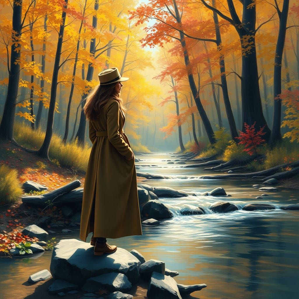 Autumn Woods Scene in Monet-Inspired Style