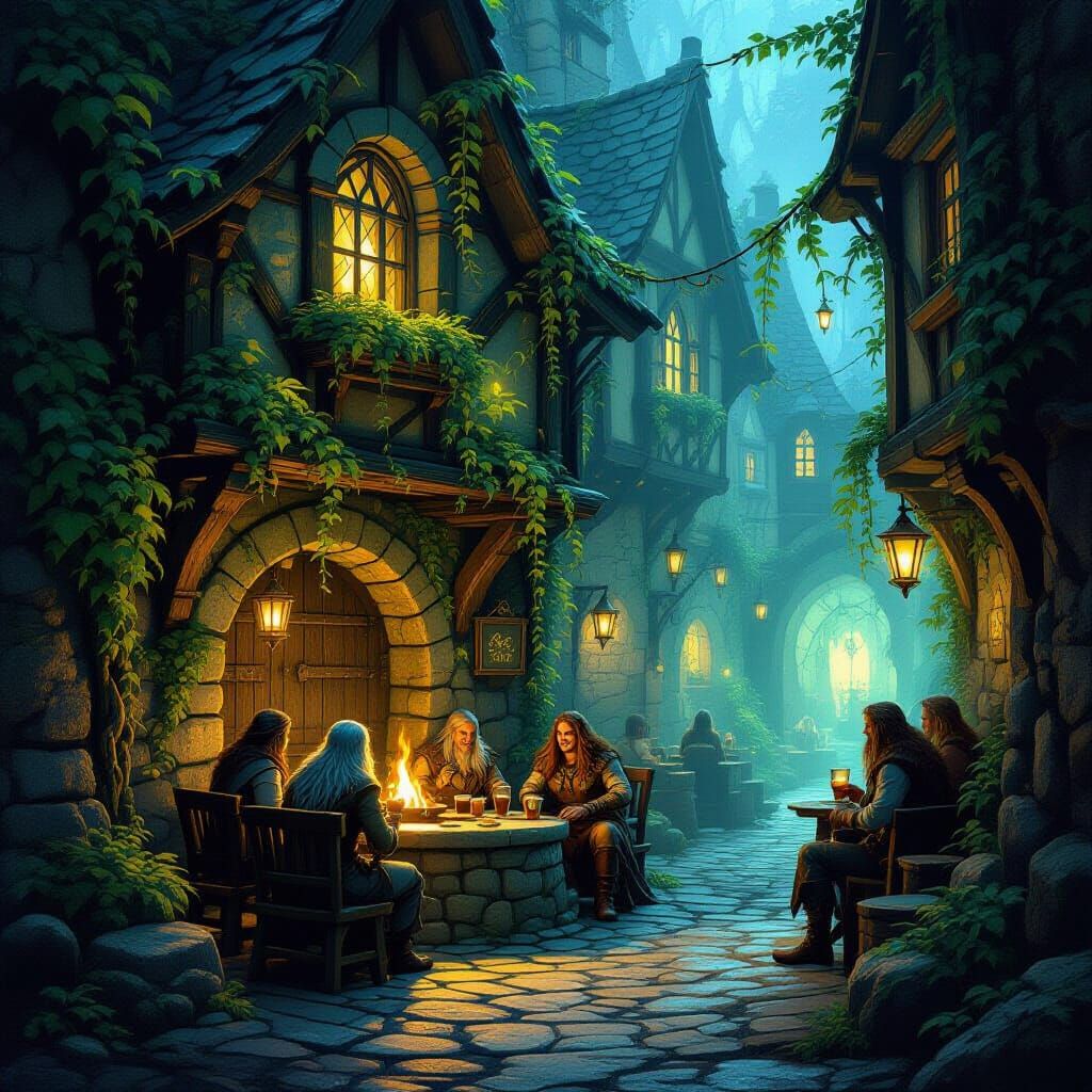 Magical Tavern in Enchanted Alley: Fantasy Concept Art