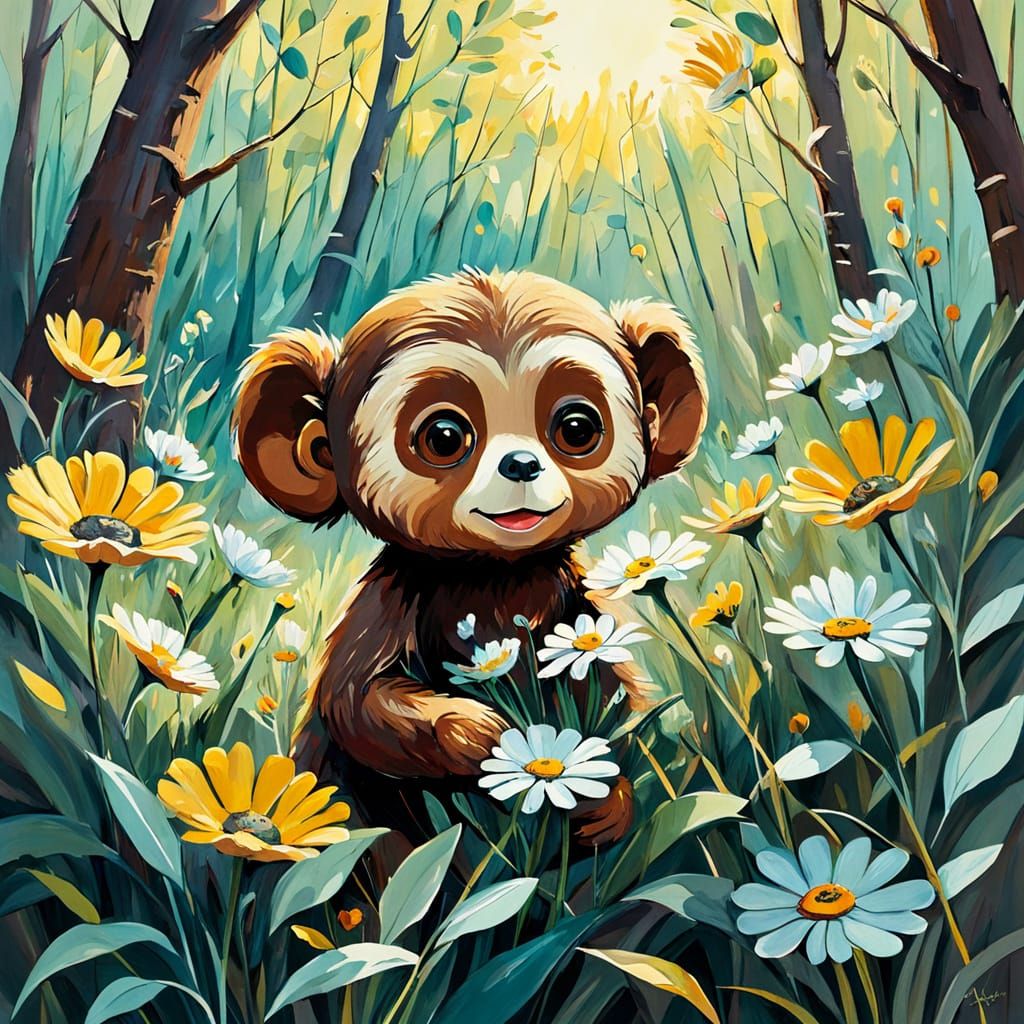 Whimsical Cheburashka in a Sunny Meadow