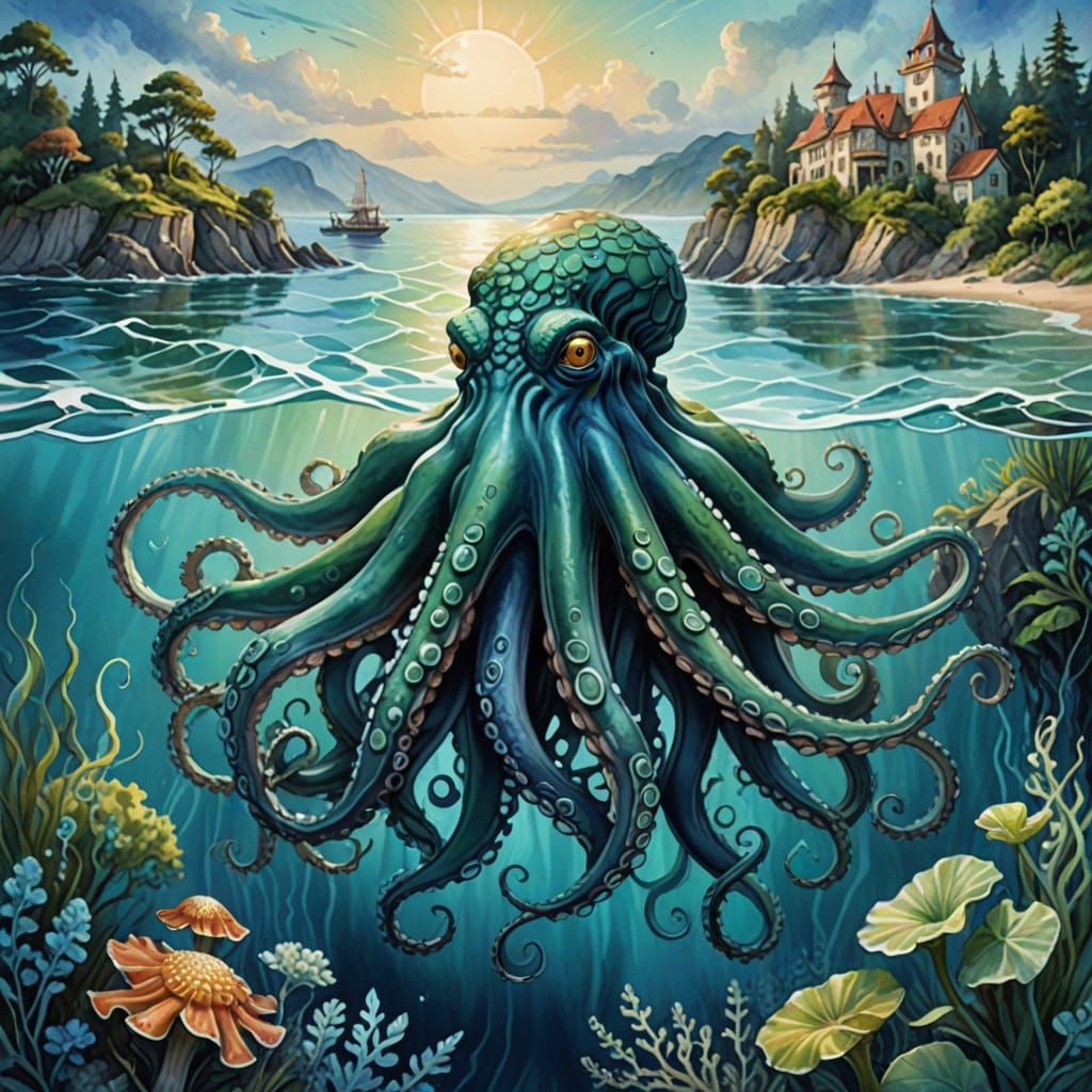 Ethereal Octopus Claims Surreal Island Realm