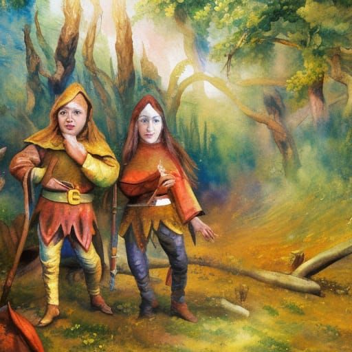 Elves in Gouache Style Impressionist Masterpiece