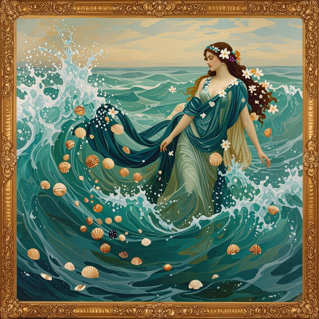 Goddess Emerging from Waves in Classical Style