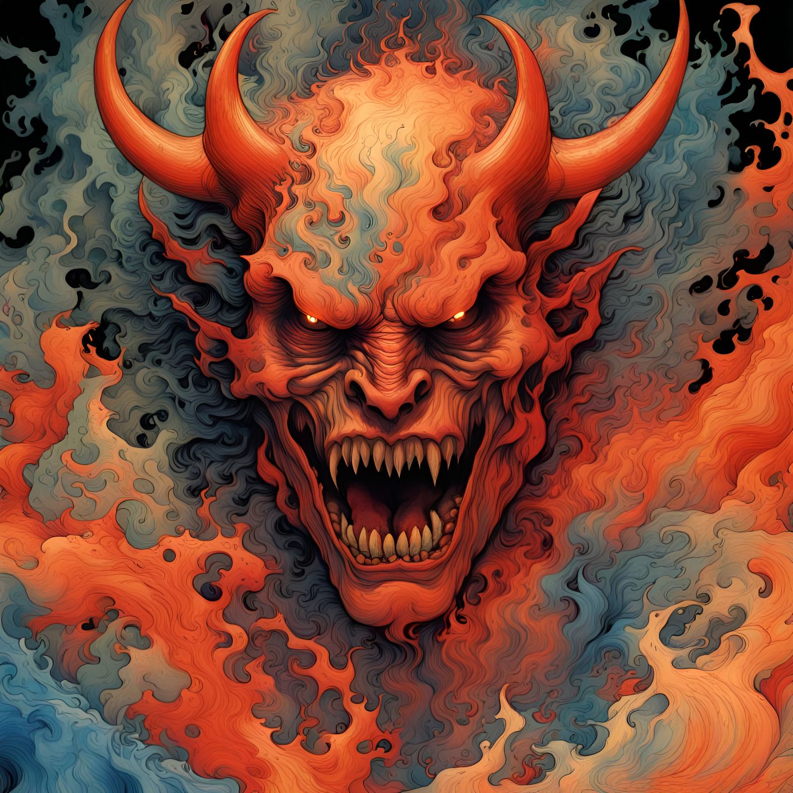 Terrifying Ghostly Devil in Liquid Ink Splatter Style