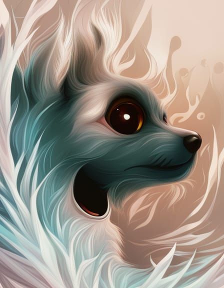 Anime Style Dog with Abstract Fractal Design