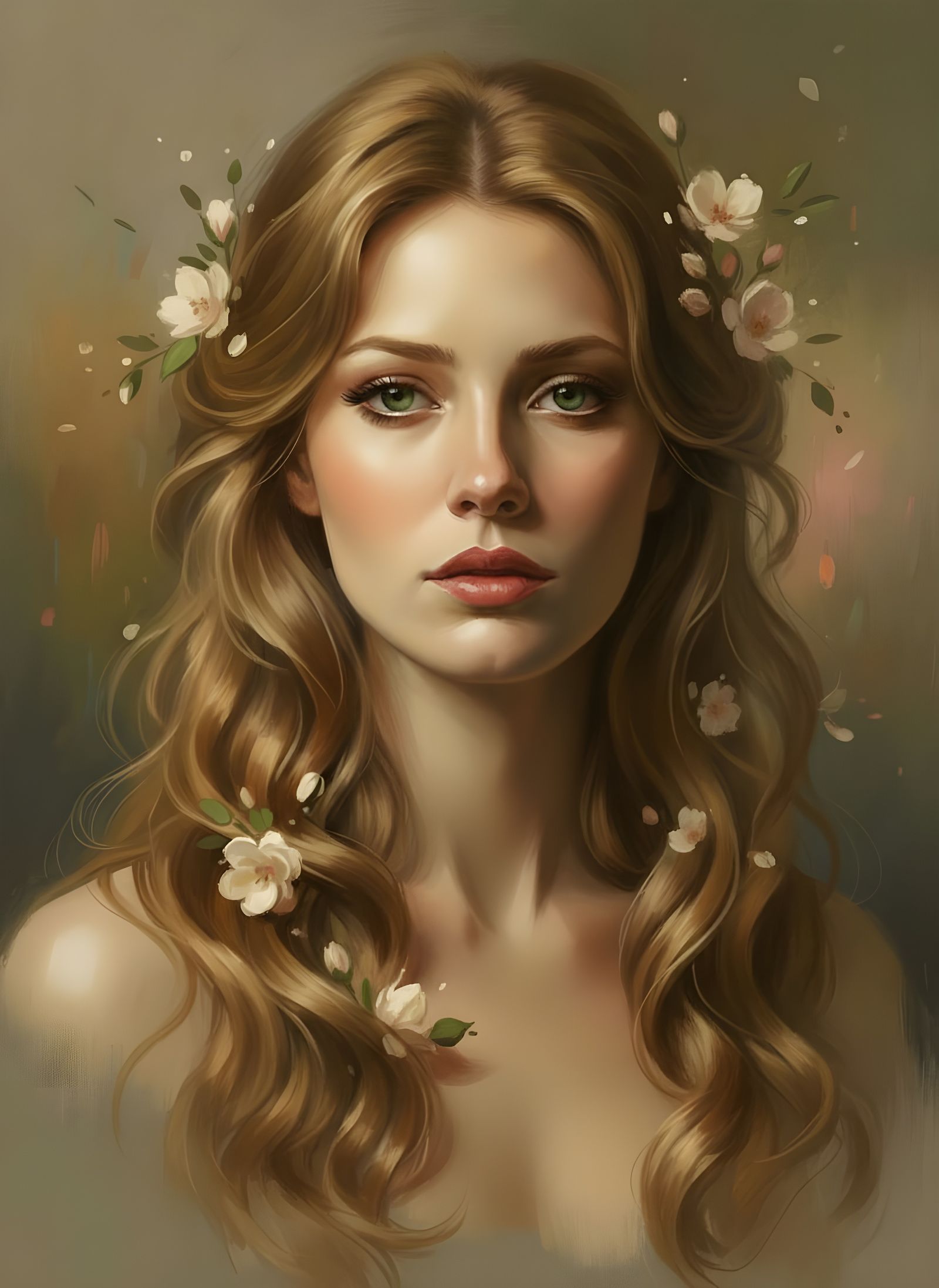 Fine Art Portrait of Serene Woman with Flowers