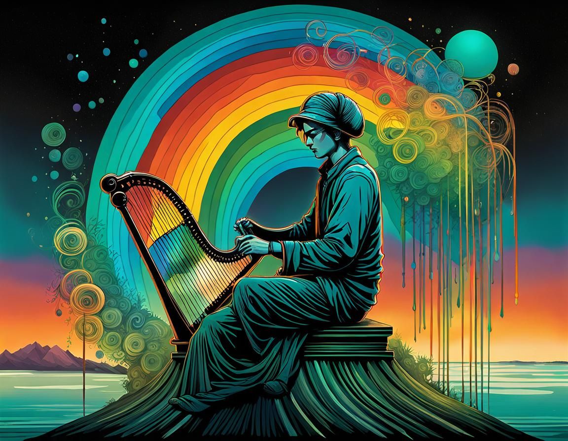 Blind Lyre Player on Rainbow: Digital Art