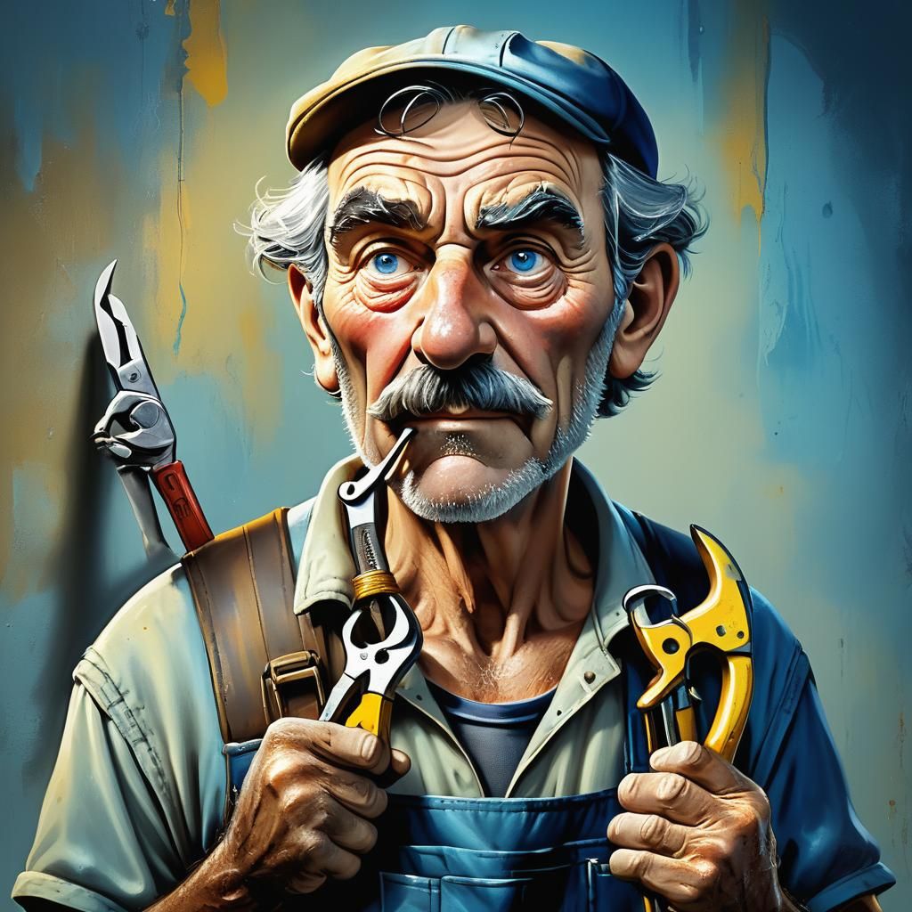 Master Plumber Holding Pliers in Dramatic Lighting