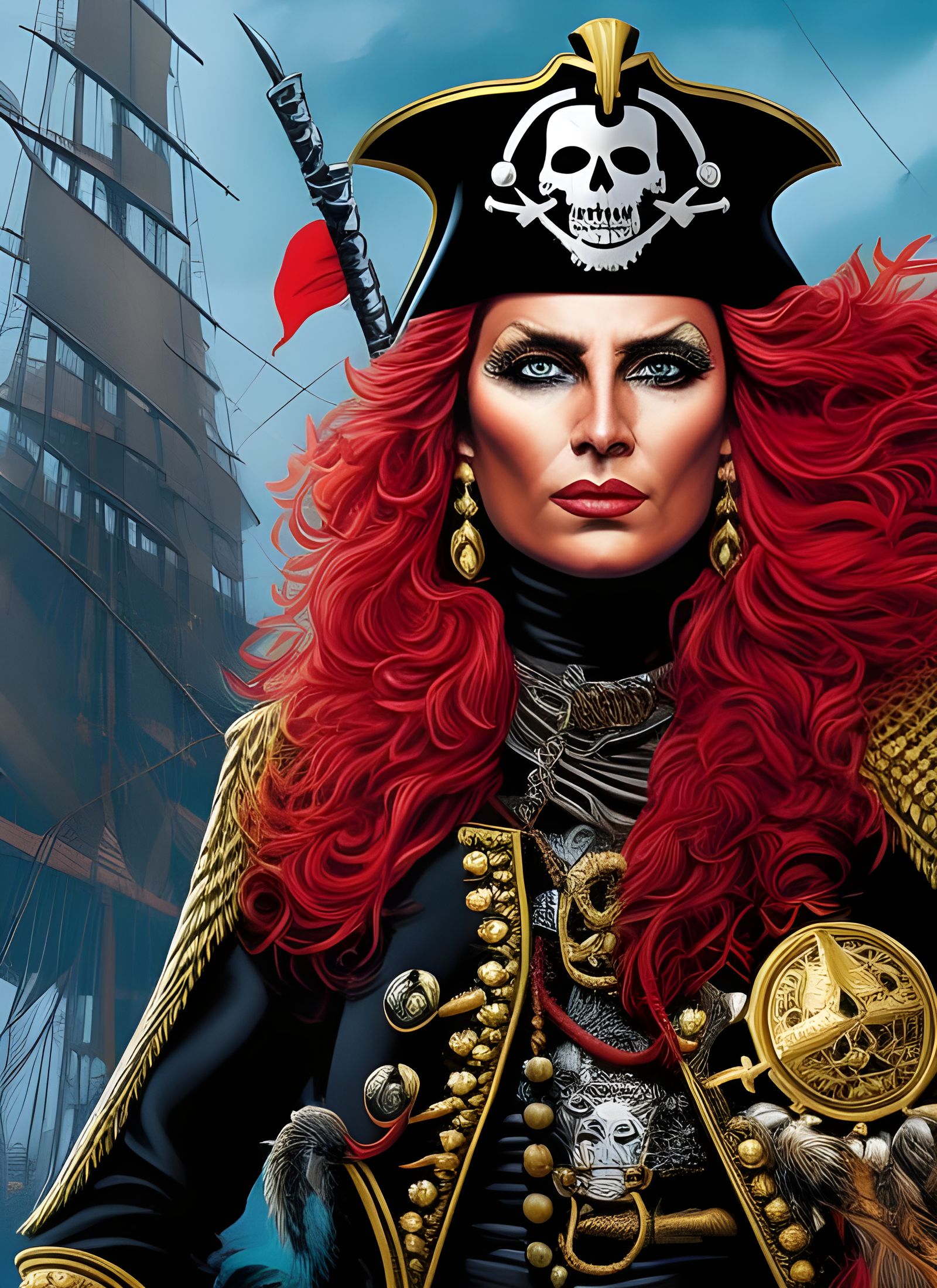 Pirate Queen Portrait in Romantic Style