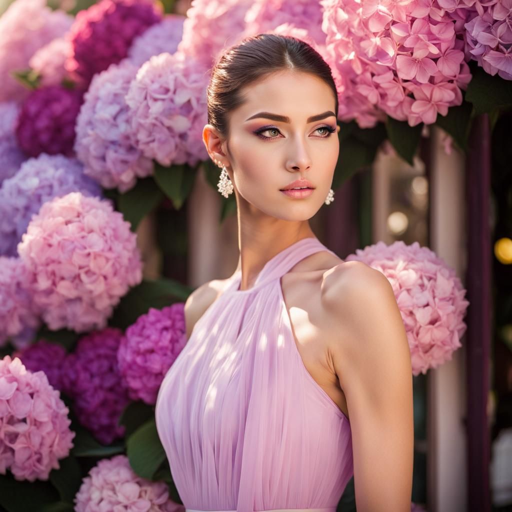 Ballet Dancer in Pink Dress at Flower Shop