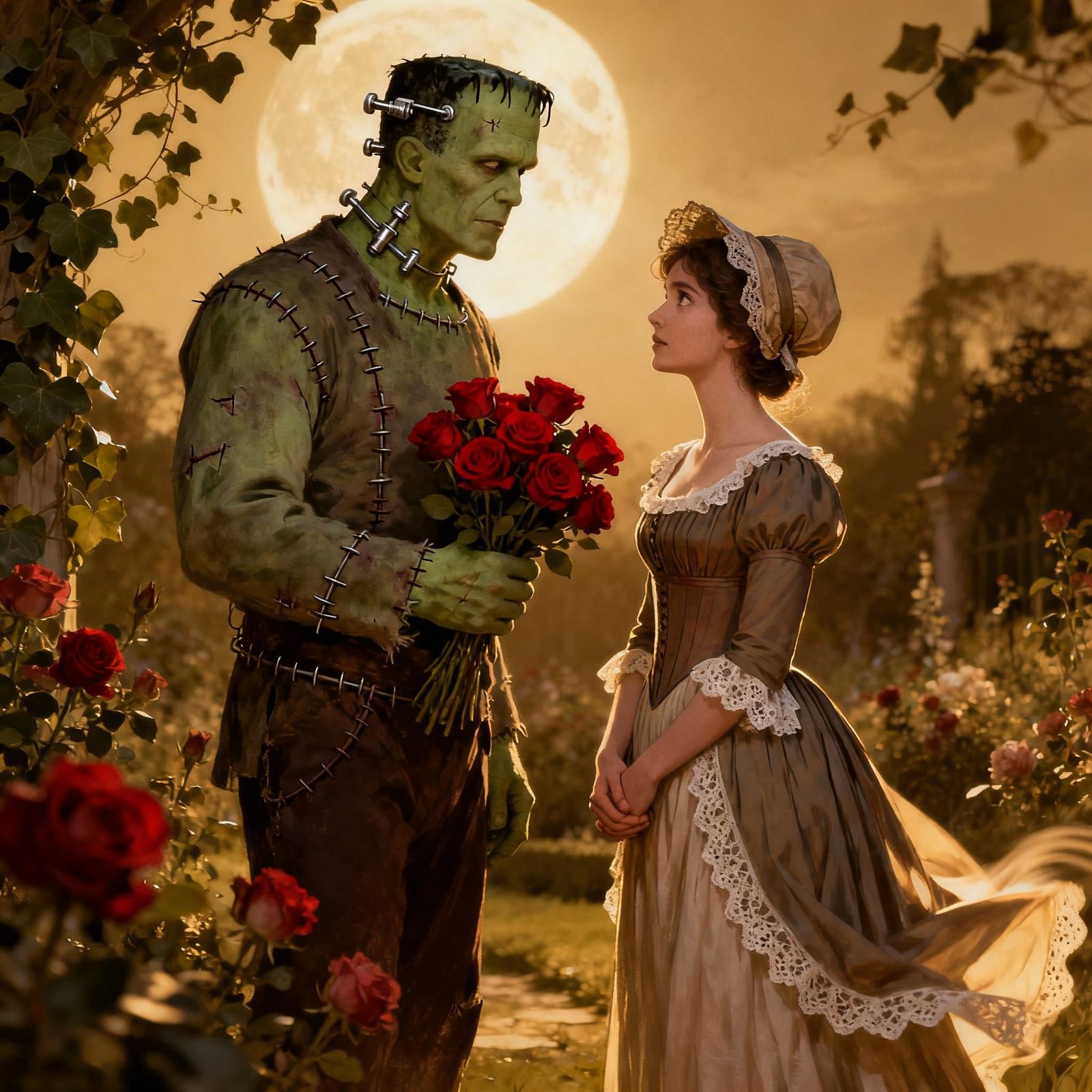 Frankenstein's Monster Offers Roses With Compassion