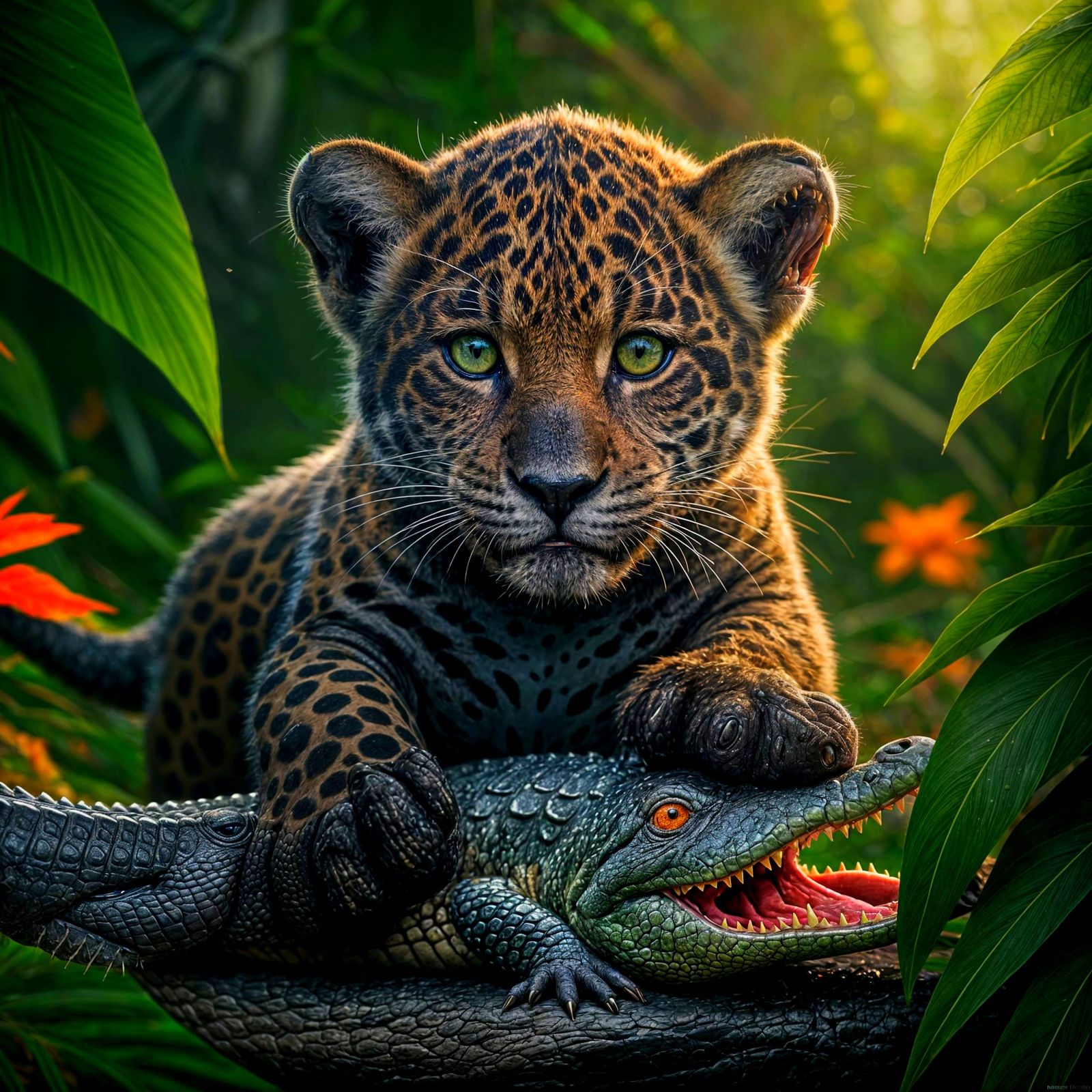 Baby Black Jaguar's Crocodile Meal