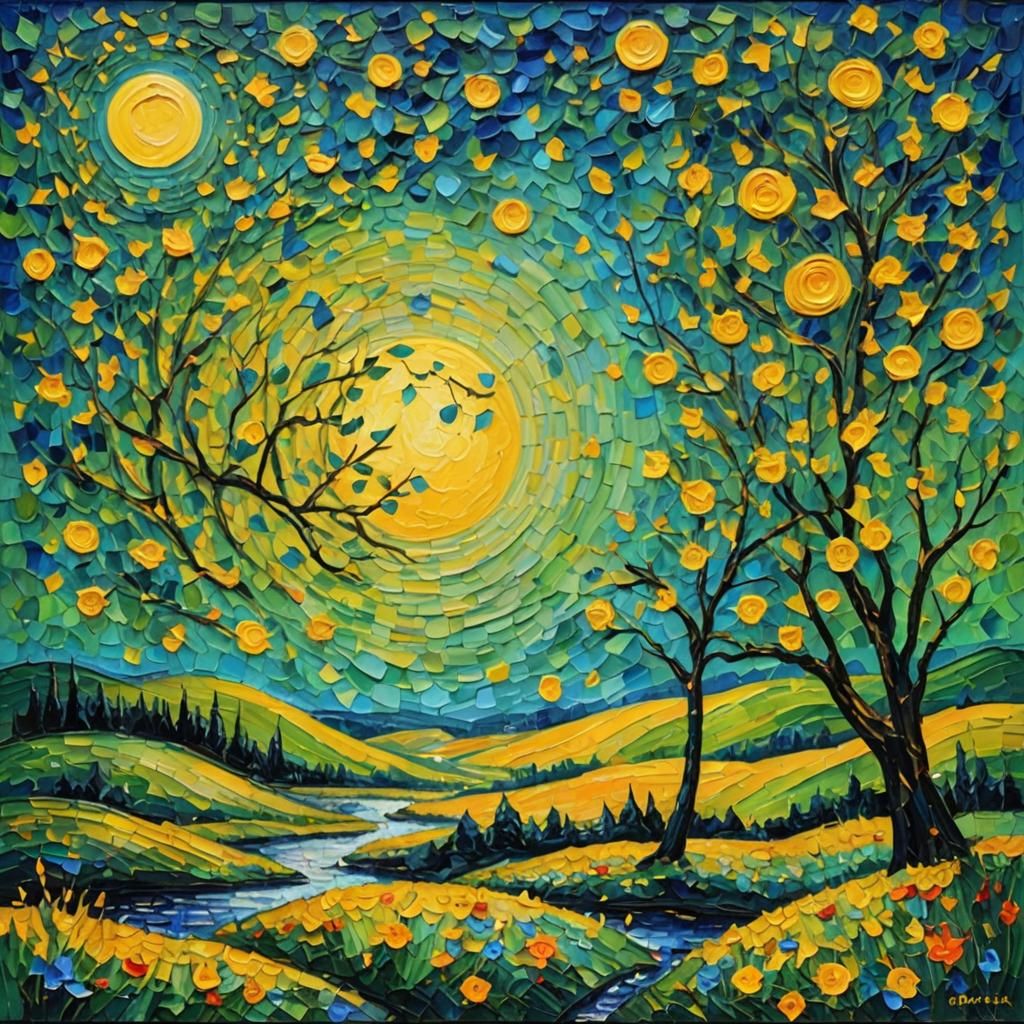Yellow Moon in Neo-Impressionist Expressionist Style