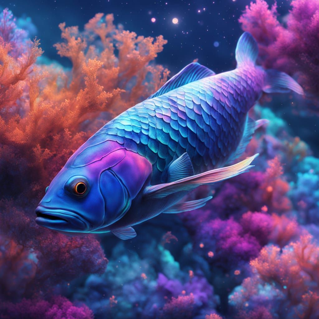 Ethereal Cosmic Fish in Iridescent Hues