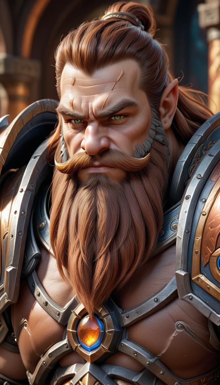 Mighty Warcraft Dwarf God in Bronze Armor