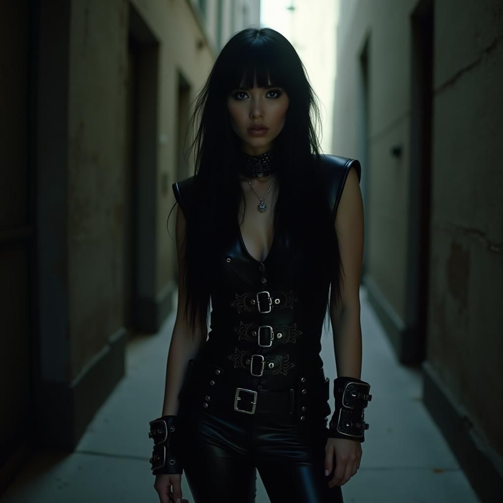 Edgy Rock Chic in Leather, Moody Cinematic Lighting