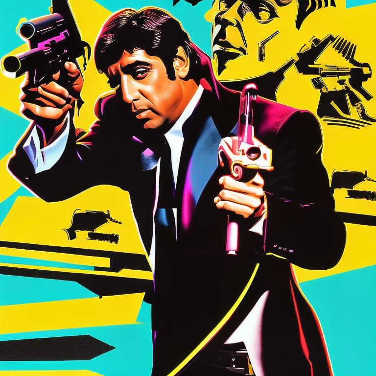 Scarface-Inspired Pinup Girl in Neon Movie Poster Style