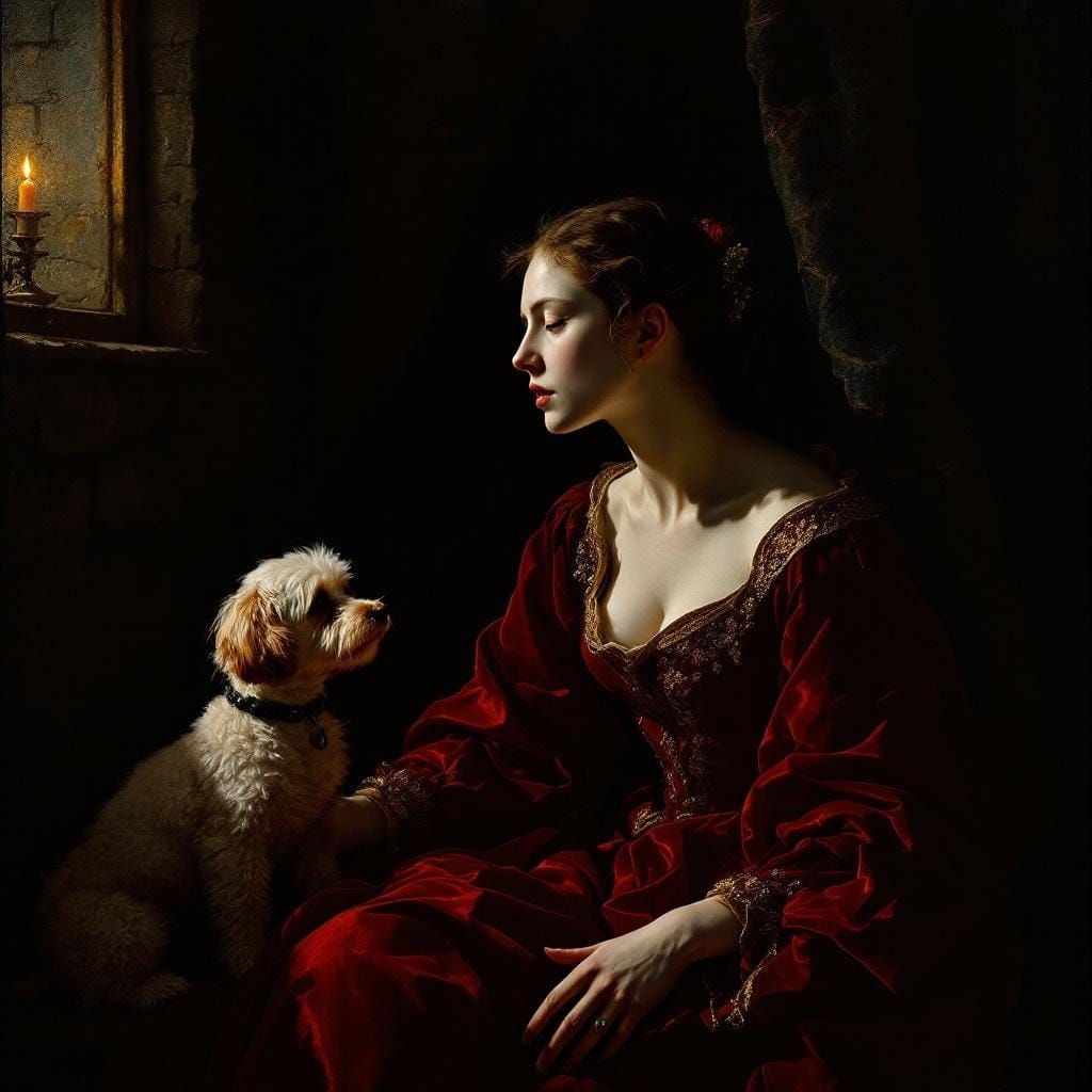 Noblewoman in Candlelight: Baroque-Style Chiaroscuro Portrai...