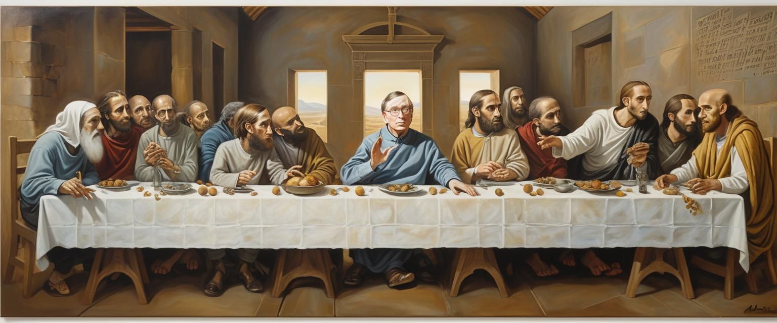 Surrealist Last Supper with Stephen Hawking