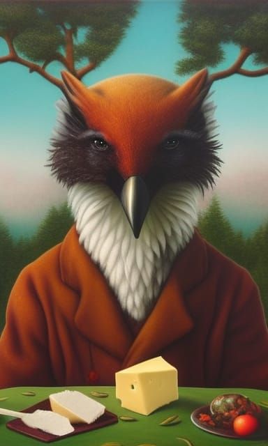 Fox and Crow with Cheese in Surrealist Forest