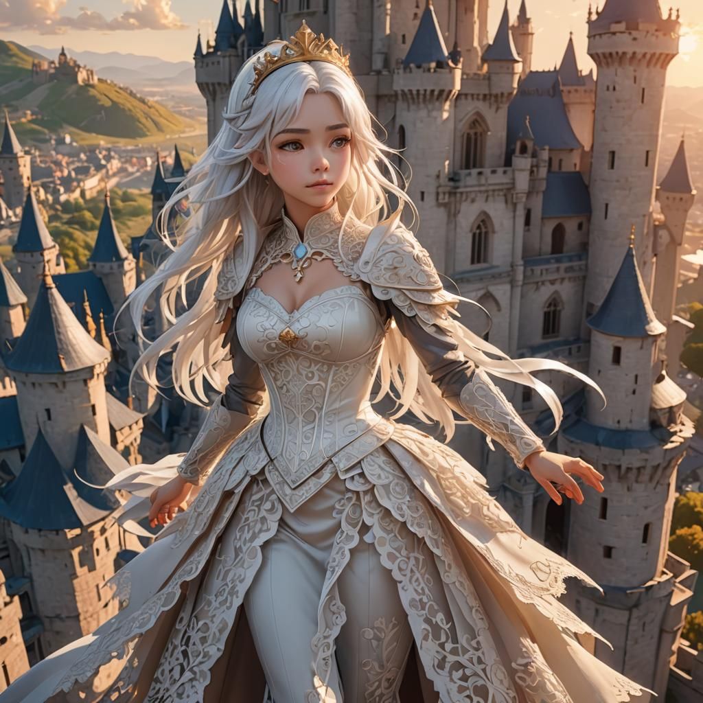 Anime Princess in Majestic Castle: 3D Render