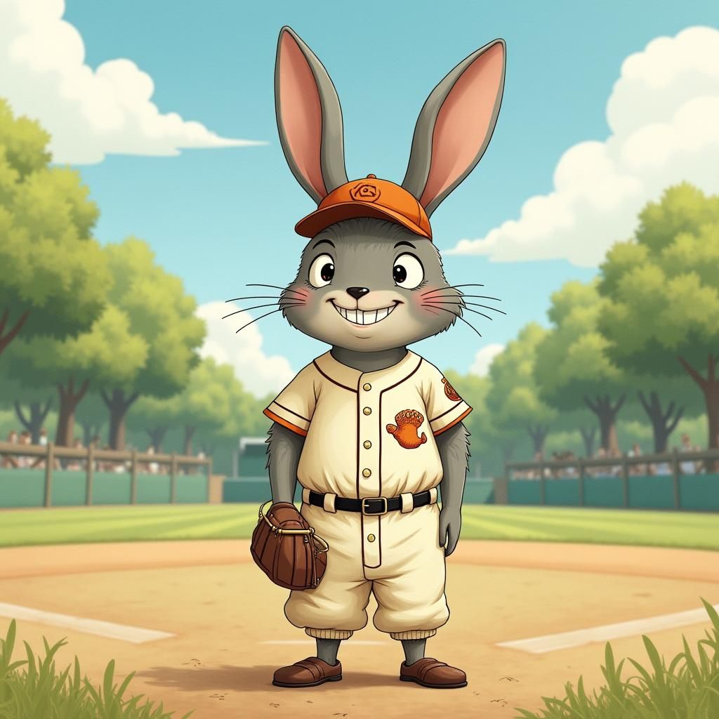 Charming Rabbit Baseball Player in Ghibli Style