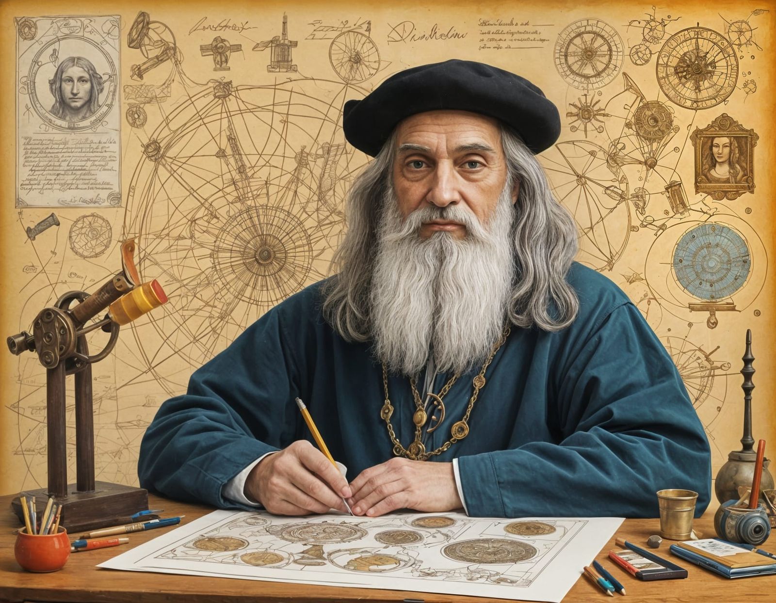 Da Vinci's Whimsical Workshop in Vibrant Colours