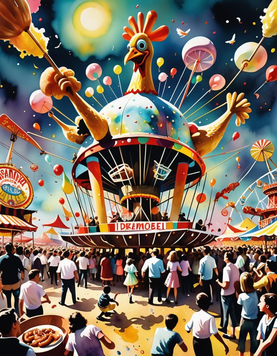 Surreal Carnival Dreamscape in Watercolor Style