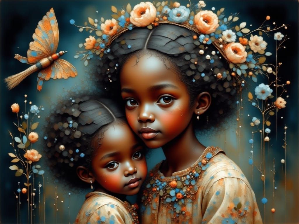 Vintage-Inspired Portrayal of Sibling Love and Comfort