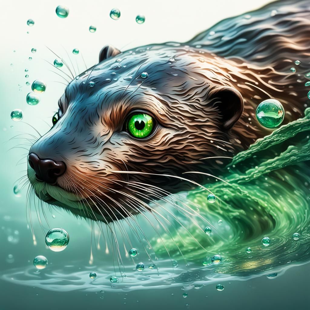 Glass Otter with Glowing Eyes Splashing