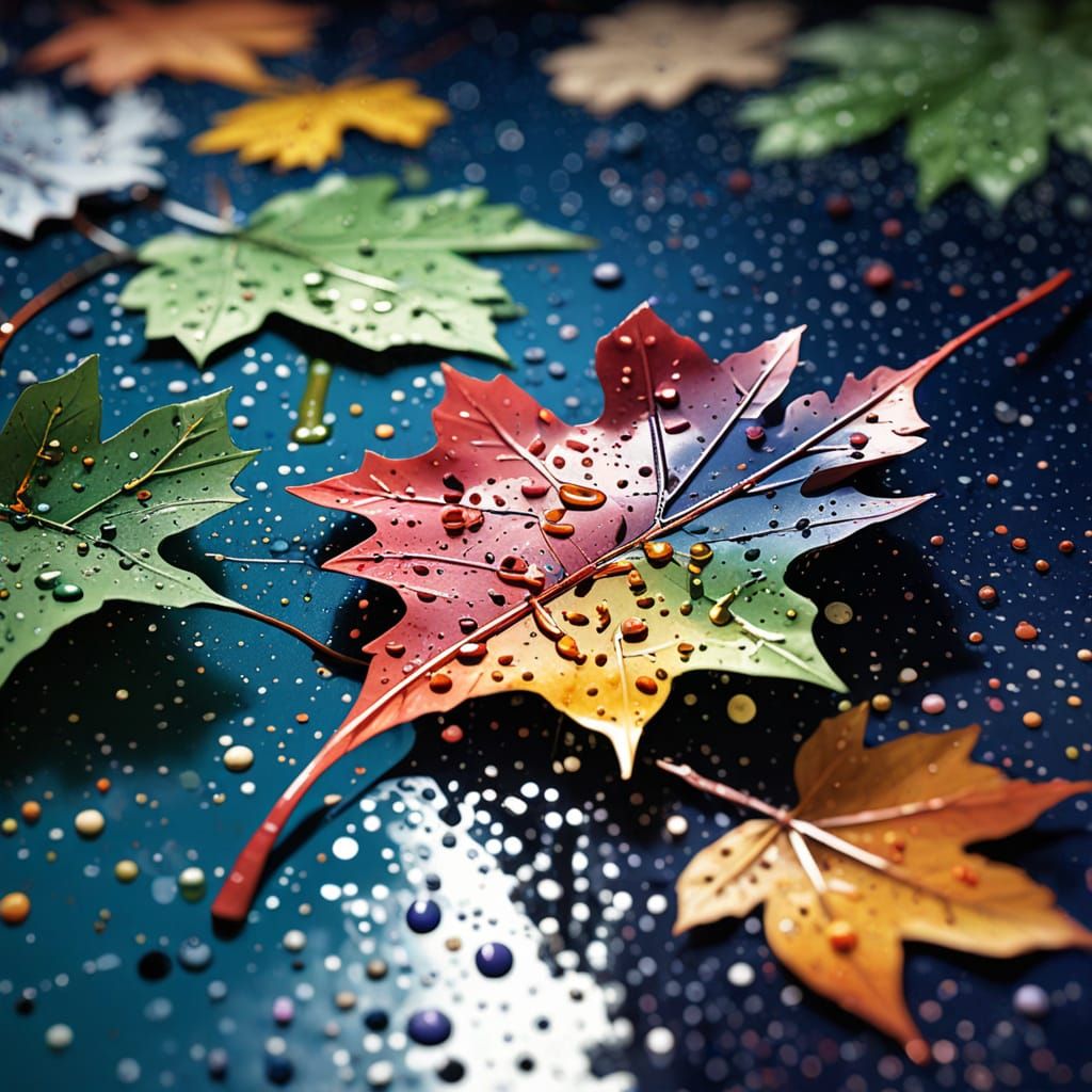 Reflective Raindrop: Watercolor Pointillism Art Deco