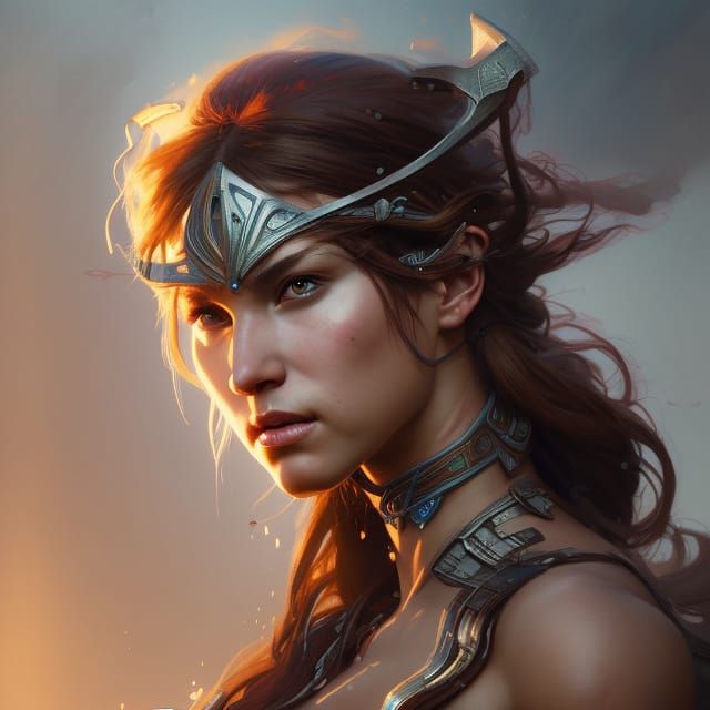 Detailed Warrior Princess Portrait in Art Nouveau Style