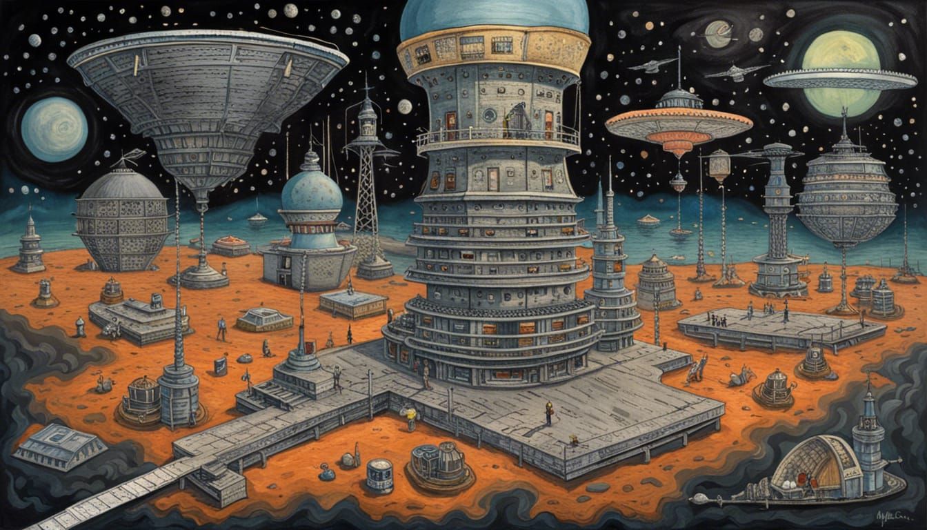 Mysterious Space Station Portrait in Acrylic Art