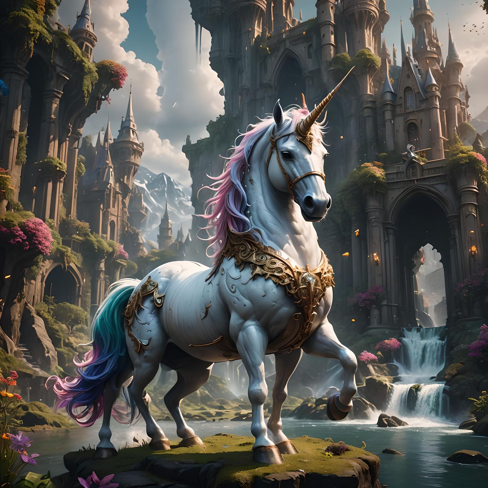 Unicorn in Fantasy World: Detailed Digital Painting