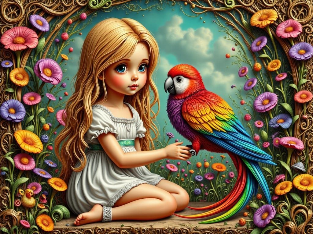 Enchanting Garden Scene in Whimsical Style