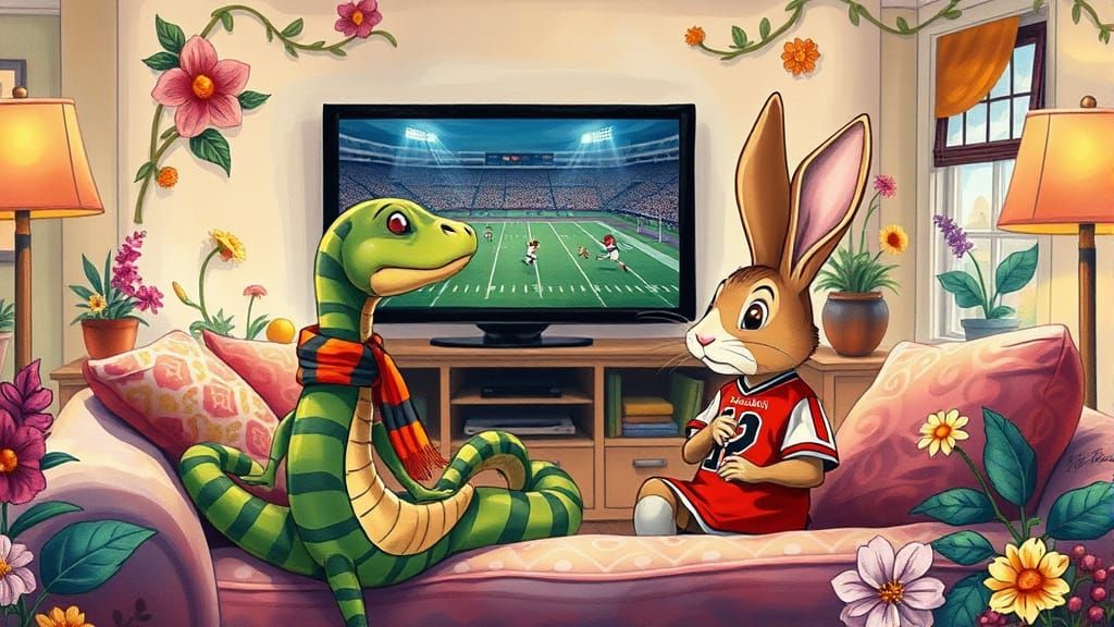 Animals Watch Football Game: Whimsical Digital Art