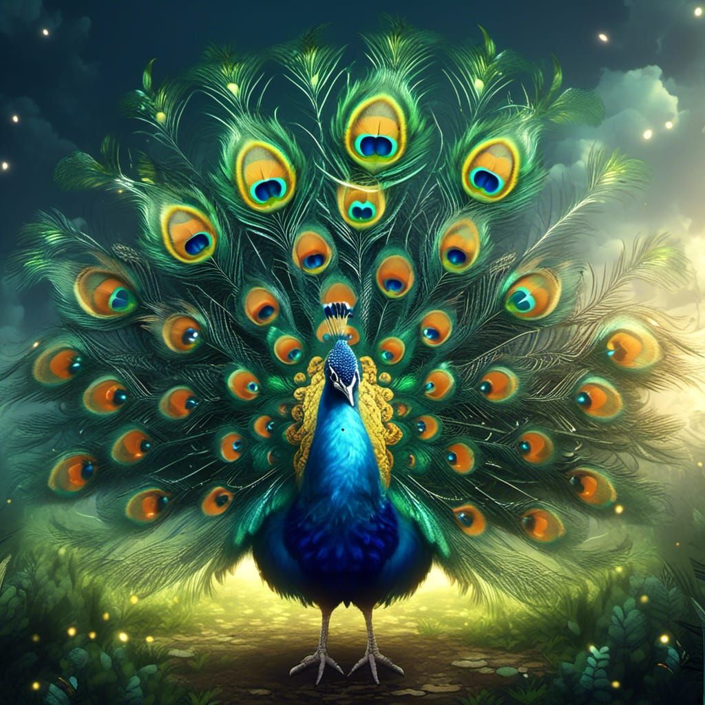 Cute Peacock with Firefly Feathers