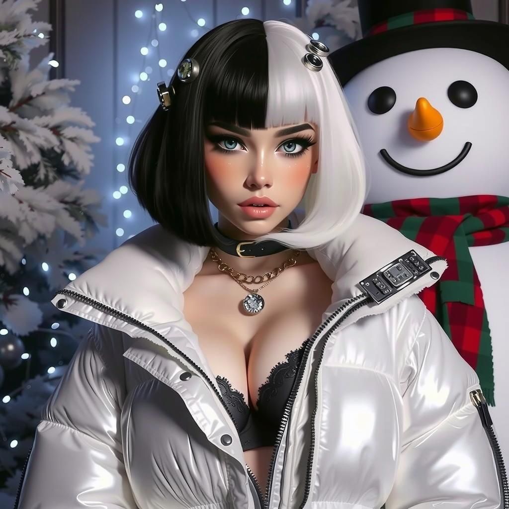 E-girl with Snowman in Digital Portrait
