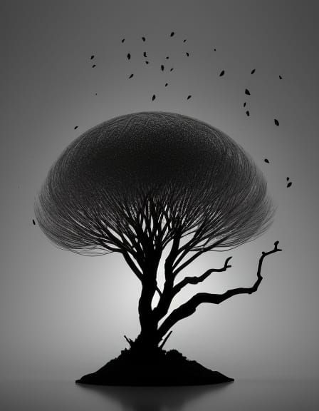Ethereal Black Tree in Ink Wash Style