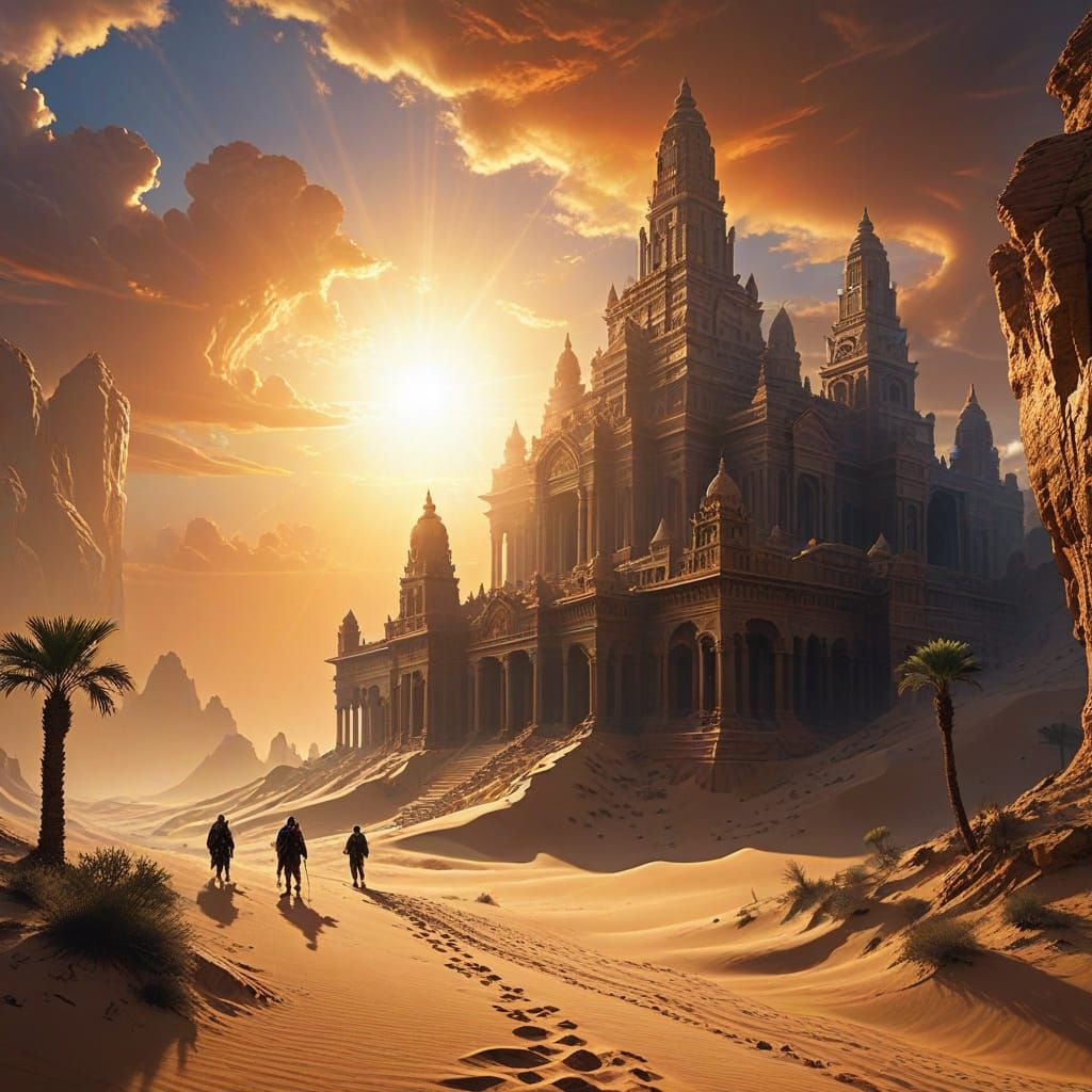 Lost Desert City Discovery in Epic Painting Style