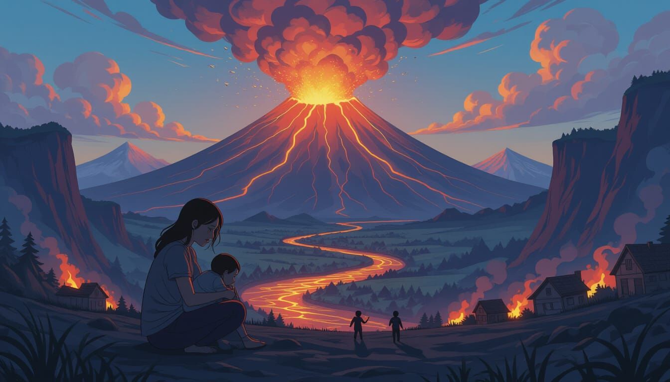 Volcano Eruption in Manga Scan Style