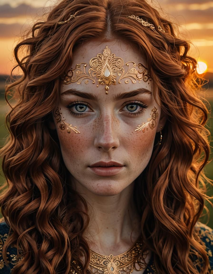 Irish Woman with Freckles in Twilight, Hyperrealistic Style