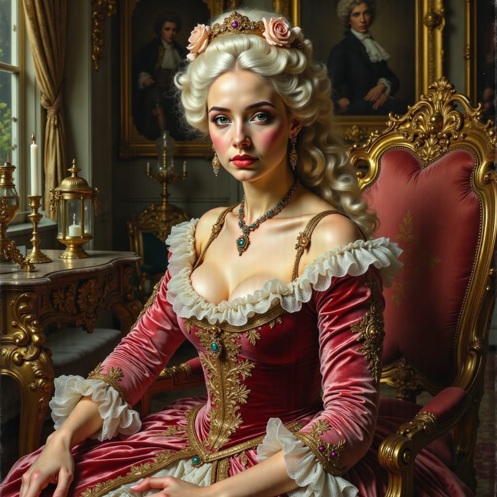 Baroque Lady in Ornate Ballroom Oil Painting