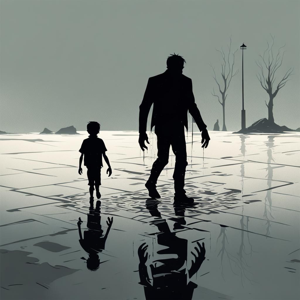 Angry Father and Terrified Son in Neo-Minimalism Art