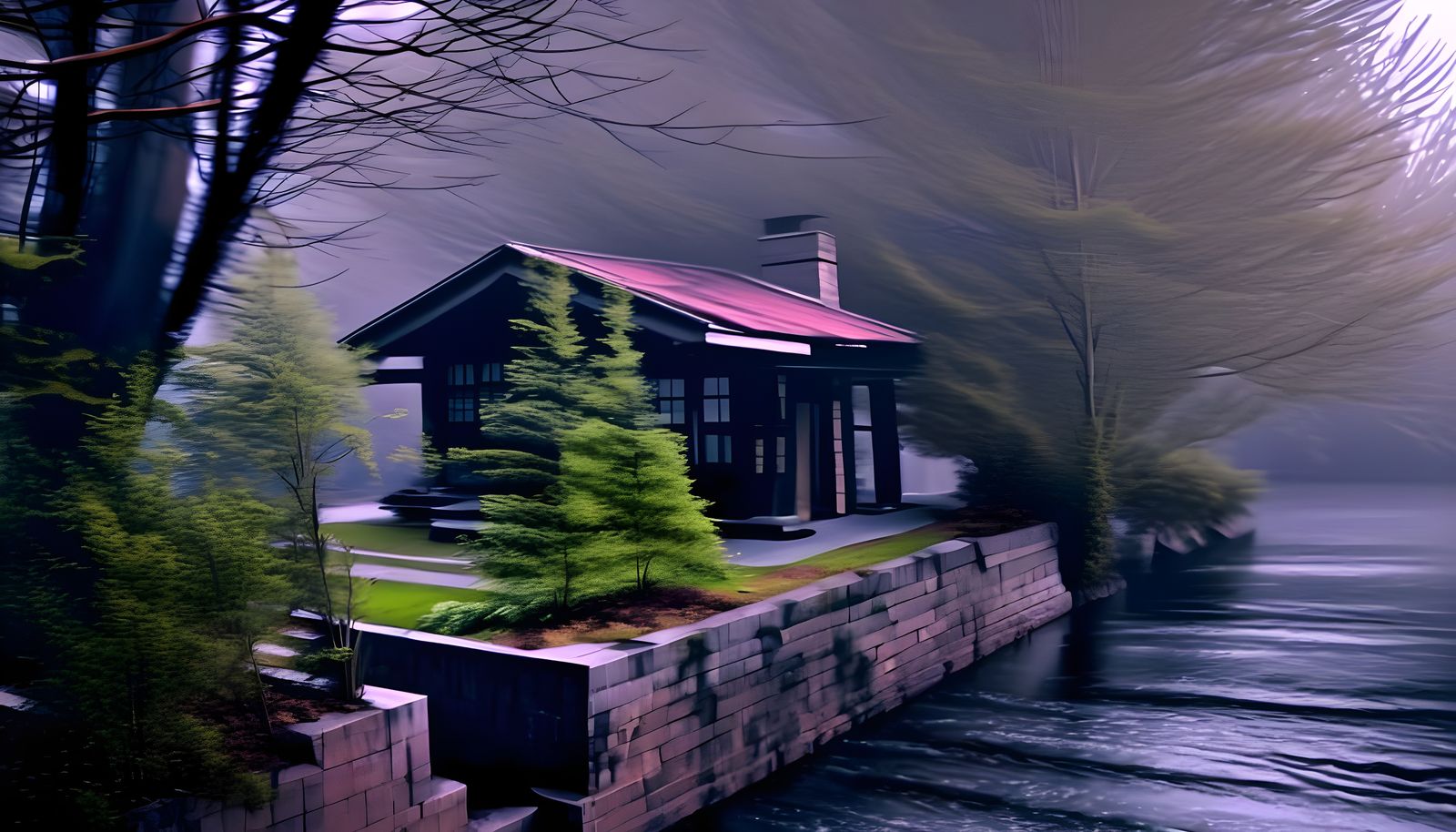 Serene Twilight Brook in Hyperdetailed Charcoal Style