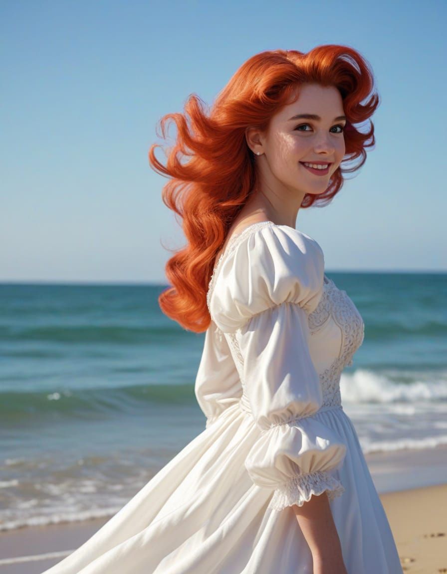 Ariel in 1980s Gown on the Beach