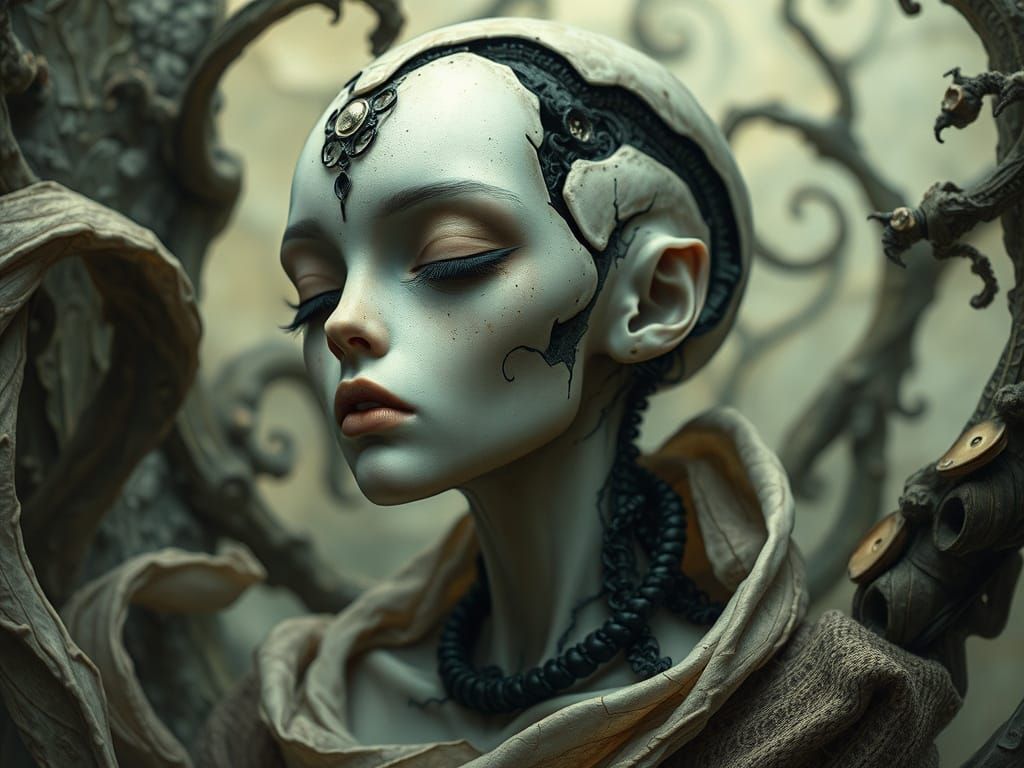 Alien Woman in Biomechanical Dark Surrealism Style